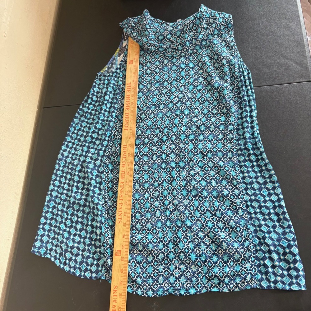 Habitat Blue Floral Geometric Cowl Neck Sleeveless Tunic Top Size S Boho Artsy - Picture 9 of 11